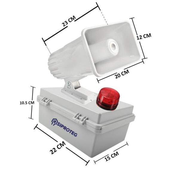 Alarma Vecinal Sirena 30w Luz Estrobo medidas