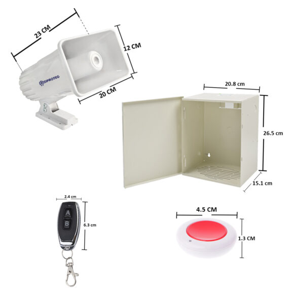 Alarma Vecinal Hibrida Wifi Control Boton 433mhz Estrobo Sirena 30w medidas